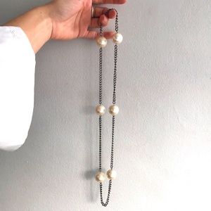 Pearl Bead + Gunmetal Black Strand Necklace